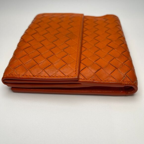 Bottega Veneta Intrecciato Nappa Leather Compact Wallet, Orange - Preowned - Picture 7 of 15